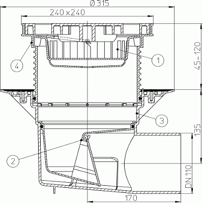 Трап HL 615L c решеткой из ПП