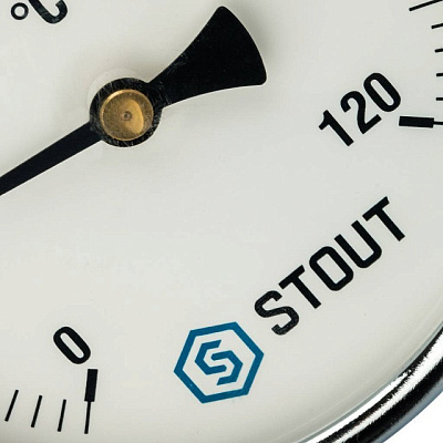Термометр Stout биметаллический с погружной гильзой 75 мм , D100 мм, 0...120, 1/2