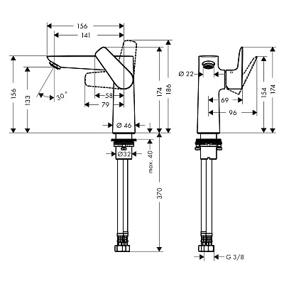 Смеситель для раковины Hansgrohe HG Talis E 150, без донного клапана, хром