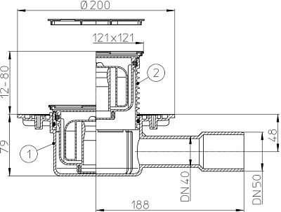 Трап HL 510NPr-3000 с Сухим сифоном, с решеткой 037Pr.33E - Цвет темная Цвет бронза