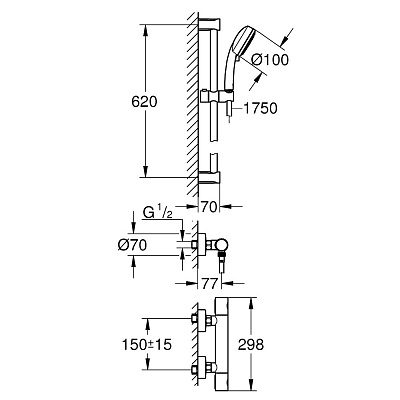Душевой гарнитур Grohe Tempesta Cosmopolitan со смесителем Grohtherm 800 Cosmopolitan