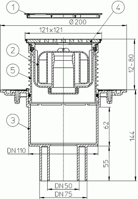Трап HL 310NPr-3000 с Сухим сифоном, с решеткой 3121