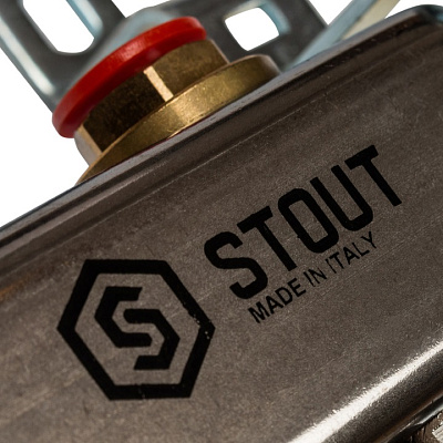 Коллектор Stout из нержавеющей стал с запорными клапанами 1/3/4x12, SMS 0922 000012