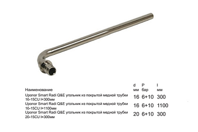 Угольник из покрытой медной трубки Uponor SMART RADI Q E УГОЛЬНИК ИЗ ПОКРЫТОЙ МЕДНОЙ ТРУБКИ 20-15CU L=300ММ