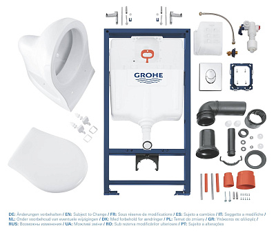 Система инсталляции Grohe Solido с подвесным унитазом Lecico Perth, 4 в 1, микролифт, панель Skate Air