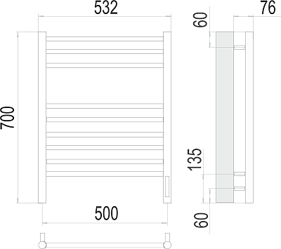 Электрический полотенцесушитель Terminus Аврора П9 500х700 электро (sensor quick touch)