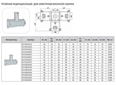 Тройник Thermaflex редукционный для электрофузионной сварки GF-T25/20/25