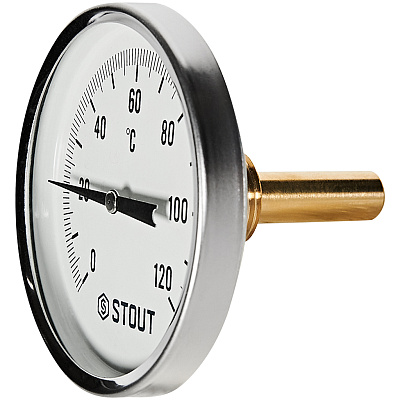 Термометр Stout биметаллический с погружной гильзой 50 мм, Dn 80 мм, 1/2 , 0...120С