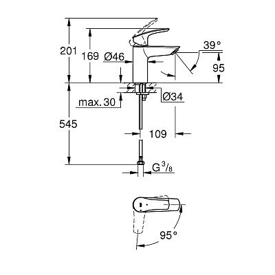 Смеситель для раковины Grohe Eurosmart 2021, S-size, хром