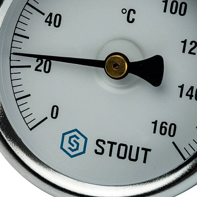 Термометр Stout биметаллический с погружной гильзой 50 мм , D63 мм, 0… 160, 1/2