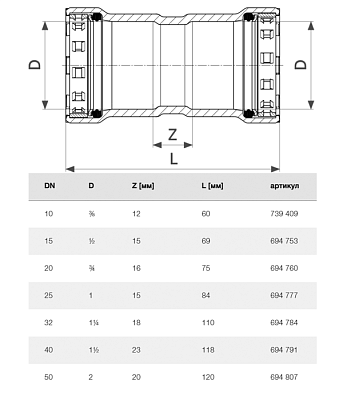Муфта Viega Megapress Ду 50 - 2, модель 4215