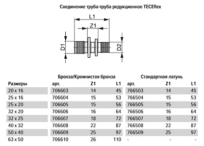 Соединение TECE TECEflex труба-труба редукционное, 32 х 20, бронза, наружная резьба