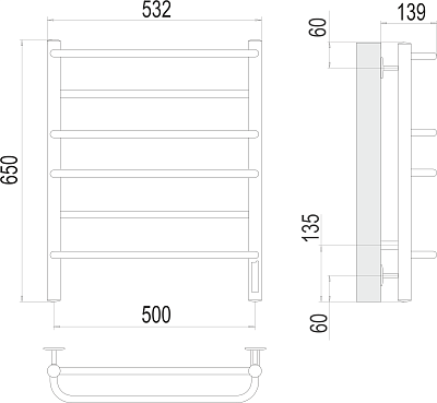 Электрический полотенцесушитель Terminus Евромикс П6 500х650 Электро (quick touch)
