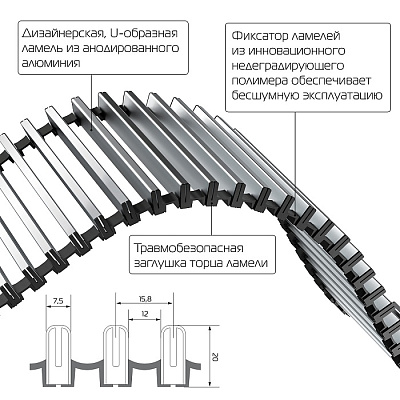 Внутрипольный конвектор с естественной конвекцией Royal Thermo 75/200/2000-DG-U-NA