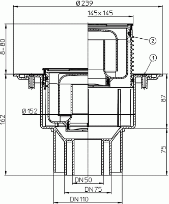 Трап HL 3100 с решёткой, с надставным элементом Klik-Klak
