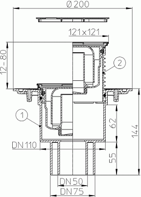 Трап HL 310N-3000 с решеткой 037Pr.11E - Цвет золото