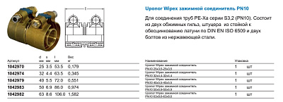 Зажимной соединитель Uponor WIPEX ЗАЖИМНОЙ СОЕДИНИТЕЛЬ PN10 25X3,5-25X3,5