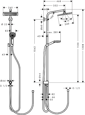 Душевая колонна без смесителя Hansgrohe Crometta Е 240 1jet Showerpipe Reno EcoSmart 27289000
